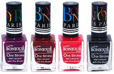 

Bonjour Paris Ultra-long-wear formula High Shine Nail Polish 36 Plum, Dark Red, Pink, Black(Pack of 4)