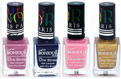 

Bonjour Paris Nail Lacquer Super Stay Light Purple, Blue, Babby Pink, Golden(Pack of 4)