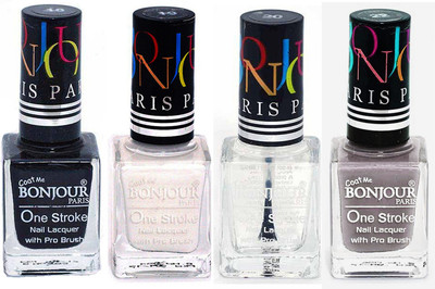

Bonjour Paris Nail Lacquer Super Stay Black, White, Top coat, Light Gray(Pack of 4)