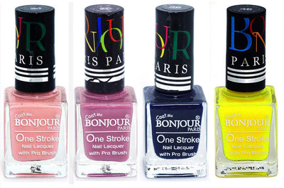 

Bonjour Paris Nail Lacquer Super Stay Nude, Light Purple, Blue, Yellow(Pack of 4)