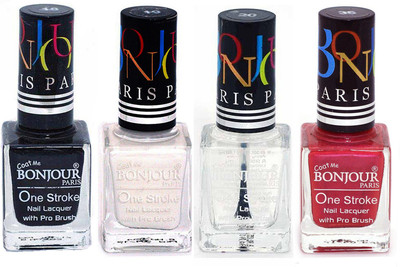 

Bonjour Paris Nail Lacquer Super Stay Black, White, Top coat, Maroon(Pack of 4)