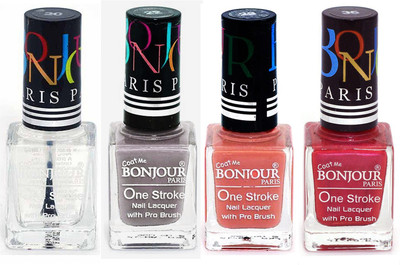 

Bonjour Paris Nail Lacquer Super Stay Top coat, Light Gray, Nude, Maroon(Pack of 4)