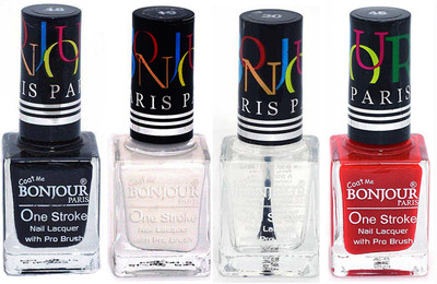 

Bonjour Paris Nail Lacquer Super Stay Black, White, Top coat, Red(Pack of 4)