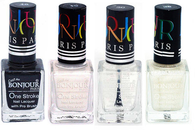 

Bonjour Paris Nail Lacquer Super Stay Black, White, Top coat, White(Pack of 4)