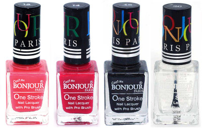 

Bonjour Paris Nail Lacquer Super Stay Light Pink, Pink, Black, Top coat(Pack of 4)
