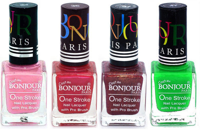 

Bonjour Paris Nail Lacquer Super Stay Babby Pink, Maroon, Coffee, Neon Green(Pack of 4)