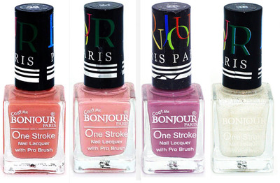 

Bonjour Paris Nail Lacquer Super Stay Nude, Nude, Light Purple, White(Pack of 4)