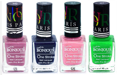 

Bonjour Paris Nail Lacquer Super Stay Light Purple, Blue, Babby Pink, Neon Green(Pack of 4)