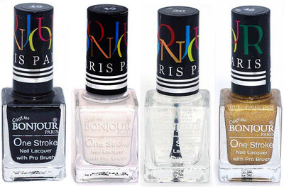 

Bonjour Paris Nail Lacquer Super Stay Black, White, Top coat, Golden(Pack of 4)