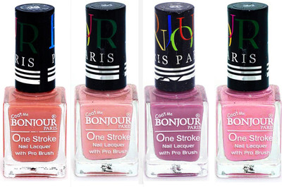 

Bonjour Paris Nail Lacquer Super Stay Nude, Nude, Light Purple, Babby Pink(Pack of 4)