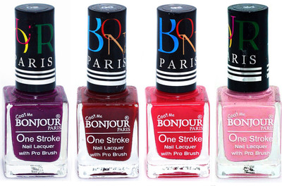 

Bonjour Paris Ultra-long-wear formula High Shine Nail Polish 44 Plum, Dark Red, Pink, Babby Pink(Pack of 4)