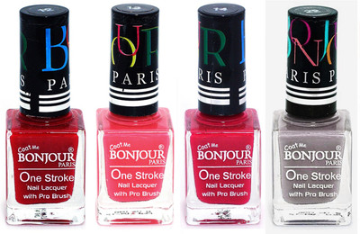 

Bonjour Paris Nail Lacquer Super Stay Red, Light Pink, Pink, Light Gray(Pack of 4)