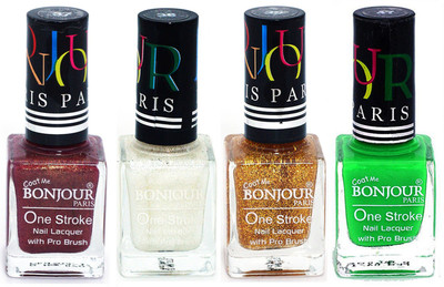 

Bonjour Paris Nail Lacquer Super Stay Coffee, White, Golden, Neon Green(Pack of 4)