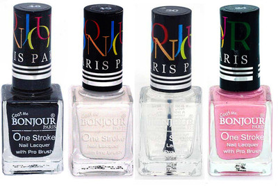 

Bonjour Paris Nail Lacquer Super Stay Black, White, Top coat, Babby Pink(Pack of 4)