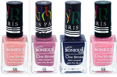 

Bonjour Paris Nail Lacquer Super Stay Nude, Light Purple, Blue, Babby Pink(Pack of 4)