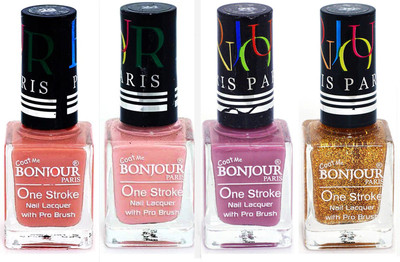

Bonjour Paris Nail Lacquer Super Stay Nude, Nude, Light Purple, Golden(Pack of 4)