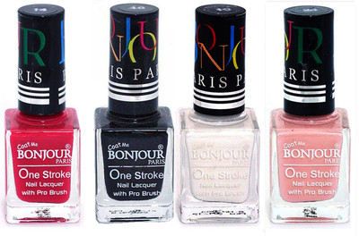

Bonjour Paris Nail Lacquer Super Stay Pink, Black, White, Nude(Pack of 4)