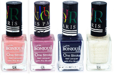 

Bonjour Paris Nail Lacquer Super Stay Nude, Light Purple, Blue, White(Pack of 4)