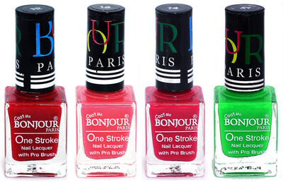 

Bonjour Paris Nail Lacquer Super Stay Red, Light Pink, Pink, Neon Green(Pack of 4)