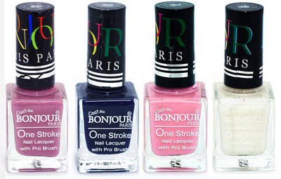 

Bonjour Paris Nail Lacquer Super Stay Light Purple, Blue, Babby Pink, White(Pack of 4)