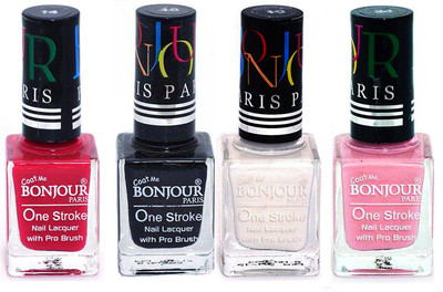 

Bonjour Paris Nail Lacquer Super Stay Pink, Black, White, Babby Pink(Pack of 4)