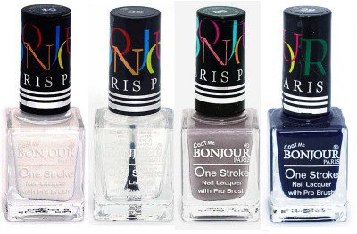 

Bonjour Paris Nail Lacquer Super Stay White, Top coat, Light Gray, Blue(Pack of 4)
