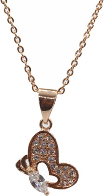 Happy Deals Butterfly Cubic Zirconia Gold-plated Plated Stainless Steel Chain Set