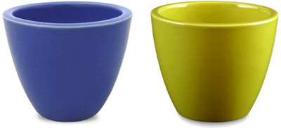

YELLOWTABLE Combo of Navy Blue and Lime Green Mini Ceramic Flower Pot (Height 3 inch); Pot for Living Room / Table Top / Indoor Plants / Artificial Flowers / Garden D�cor Plant Container Set (Pack of 2, Ceramic) Plant Container Set(Pack of 2, Ceramic)