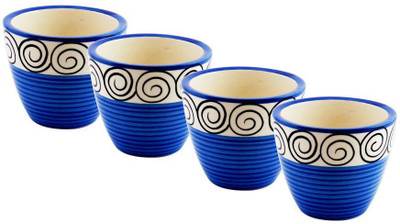 

YELLOW TABLE Combo of 4 Mini Ceramic Flower Pot in Blue Batik Print, (Height 3 inch); Pot for Living Room / Table Top / Indoor Plants / Artificial Flowers / Garden D�cor Plant Container Set (Pack of 4, Ceramic) Plant Container Set(Pack of 4, Ceramic)
