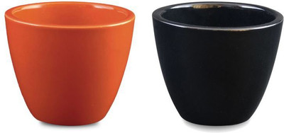 

YELLOWTABLE Combo of Cheerful Orange and Jet Black Mini Ceramic Flower Pot (Height 3 inch); Pot for Living Room / Table Top / Indoor Plants / Artificial Flowers / Garden D�cor Plant Container Set (Pack of 2, Ceramic) Plant Container Set(Pack of 2, Ceramic