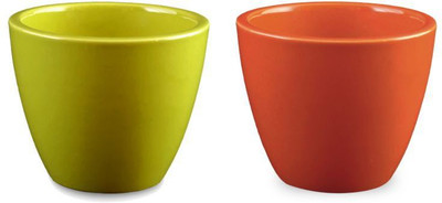 

YELLOWTABLE Combo of Lime Green and Cheerful Orange Mini Ceramic Flower Pot (Height 3 inch); Pot for Living Room / Table Top / Indoor Plants / Artificial Flowers / Garden D�cor Plant Container Set (Pack of 2, Ceramic) Plant Container Set(Pack of 2, Cerami