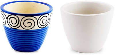 

YELLOWTABLE Combo of Batik Blue and Mystique White Mini Ceramic Flower Pot (Height 3 inch); Pot for Living Room / Table Top / Indoor Plants / Artificial Flowers / Garden D�cor Plant Container Set (Pack of 2, Ceramic) Plant Container Set(Pack of 2, Ceramic