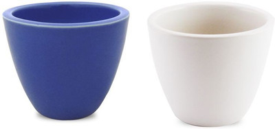 

YELLOWTABLE Combo of Navy Blue and Mystique White Mini Ceramic Flower Pot (Height 3 inch); Pot for Living Room / Table Top / Indoor Plants / Artificial Flowers / Garden D�cor Plant Container Set (Pack of 2, Ceramic) Plant Container Set(Pack of 2, Ceramic)