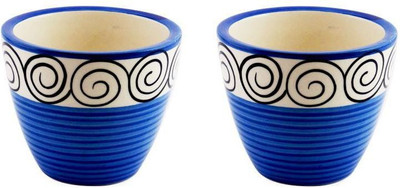

YELLOW TABLE Combo of 2 Mini Ceramic Flower Pot in Blue Batik Print, (Height 3 inch); Pot for Living Room / Table Top / Indoor Plants / Artificial Flowers / Garden D�cor Plant Container Set (Pack of 2, Ceramic) Plant Container Set(Pack of 2, Ceramic)