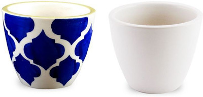 

YELLOWTABLE Combo of Umrao Blue and Mystique White Mini Ceramic Flower Pot (Height 3 inch); Pot for Living Room / Table Top / Indoor Plants / Artificial Flowers / Garden D�cor Plant Container Set (Pack of 2, Ceramic) Plant Container Set(Pack of 2, Ceramic
