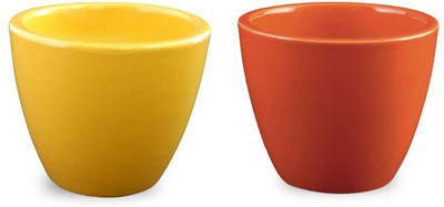 

YELLOWTABLE Combo of Sunshine Yellow and Cheerful Orange Mini Ceramic Flower Pot (Height 3 inch); Pot for Living Room / Table Top / Indoor Plants / Artificial Flowers / Garden D�cor Plant Container Set (Pack of 2, Ceramic) Plant Container Set(Pack of 2, C