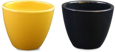 

YELLOWTABLE Combo of Sunshine Yellow and Jet Black Mini Ceramic Flower Pot (Height 3 inch); Pot for Living Room / Table Top / Indoor Plants / Artificial Flowers / Garden Dcor Plant Container Set (Pack of 2, Ceramic) Plant Container Set(Pack of 2, Cerami