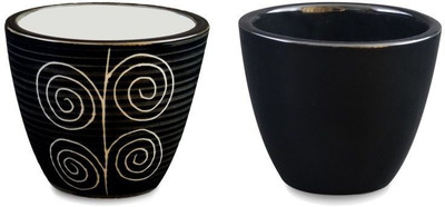

YELLOWTABLE Combo of Jet Black and Rangoli Black Mini Ceramic Flower Pot (Height 3 inch); Pot for Living Room / Table Top / Indoor Plants / Artificial Flowers / Garden D�cor Plant Container Set (Pack of 2, Ceramic) Plant Container Set(Pack of 2, Ceramic)