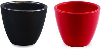 

YELLOWTABLE Combo of Jet Black and Strawberry Red Mini Ceramic Flower Pot; Pot for Living Room / Table Top / Indoor Plants / Artificial Flowers / Garden D�cor Plant Container Set (Pack of 2, Ceramic) Plant Container Set(Pack of 2, Ceramic)