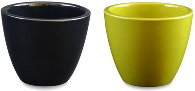 

YELLOWTABLE Combo of Jet Black and Lime Green Mini Ceramic Flower Pot (Height 3 inch); Pot for Living Room / Table Top / Indoor Plants / Artificial Flowers / Garden D�cor Plant Container Set (Pack of 2, Ceramic) Plant Container Set(Pack of 2, Ceramic)
