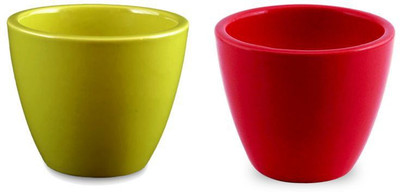 

YELLOWTABLE Combo of Lime Green and Strawberry Red Mini Ceramic Flower Pot (Height 3 inch); Pot for Living Room / Table Top / Indoor Plants / Artificial Flowers / Garden D�cor Plant Container Set (Pack of 2, Ceramic) Plant Container Set(Pack of 2, Ceramic