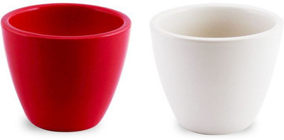 

YELLOWTABLE Combo of Cheerful Orange and Strawberry Red Mini Ceramic Flower Pot (Height 3 inch); Pot for Living Room / Table Top / Indoor Plants / Artificial Flowers / Garden D�cor Plant Container Set (Pack of 2, Ceramic) Plant Container Set(Pack of 2, Ce