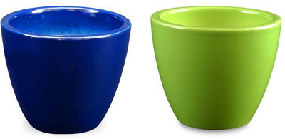 

YELLOWTABLE Combo of Cobalt Blue and Light Green Mini Ceramic Flower Pot (Height 3 inch); Pot for Living Room / Table Top / Indoor Plants / Artificial Flowers / Garden D�cor Plant Container Set (Pack of 2, Ceramic) Plant Container Set(Pack of 2, Ceramic)
