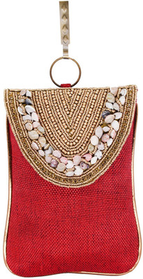 

Bagaholics Ethnic Beads & Stone Jute Clutch Diamond Studded Saree Clutch Mobile Pouch Waist Clip Ladies Purse Gift For Women Mobile Pouch(Red)