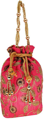 

Bagaholics Ethnic Silk Clutch Potli Batwa Pouch Bag with Embroidery and Metal Bead work Gift For Women Potli(Orange)