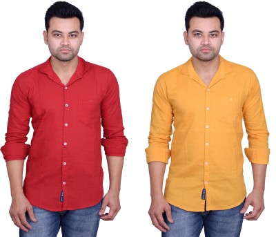 La Milano Men Solid Casual Maroon, Yellow Shirt(Pack of 2)