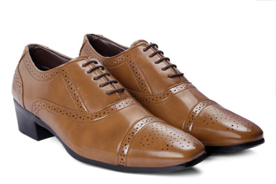 

Bxxy TAN HEIGHT INCREASING LACE-UP BRITISH SEMI BROGUE SHOES Oxford For Men(Brown