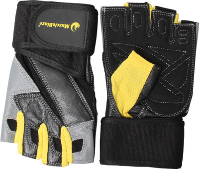 

MuscleBlaze Gloves Gym & Fitness Gloves (M, Black), Black;yellow & silver
