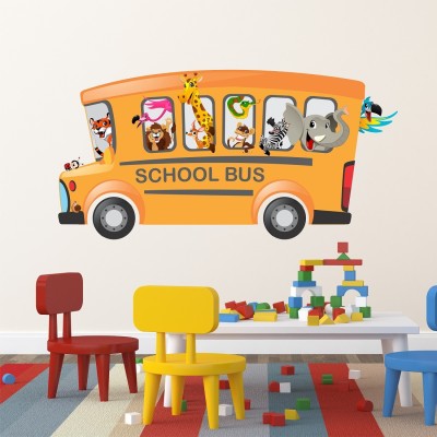 WALLSTICK 90 cm School Bus Removable Sticker(Pack of 1)