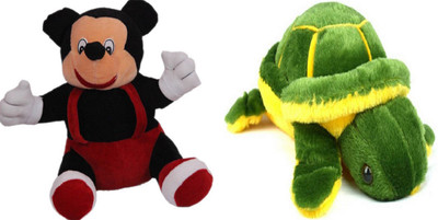 

Shopfloor.XYZ Stuffed MICKY Soft Toy (26 cm) and GREEN TORTOISE Stuffed Plush For Kids/ Birthday Gift for (Combo of Two) - 26 cm(Multicolor)